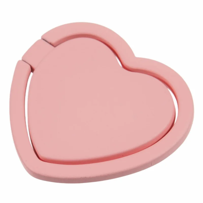 Cell Phone Ring Holder Kickstand Love Heart Shaped Metal Phone Grip - Pink