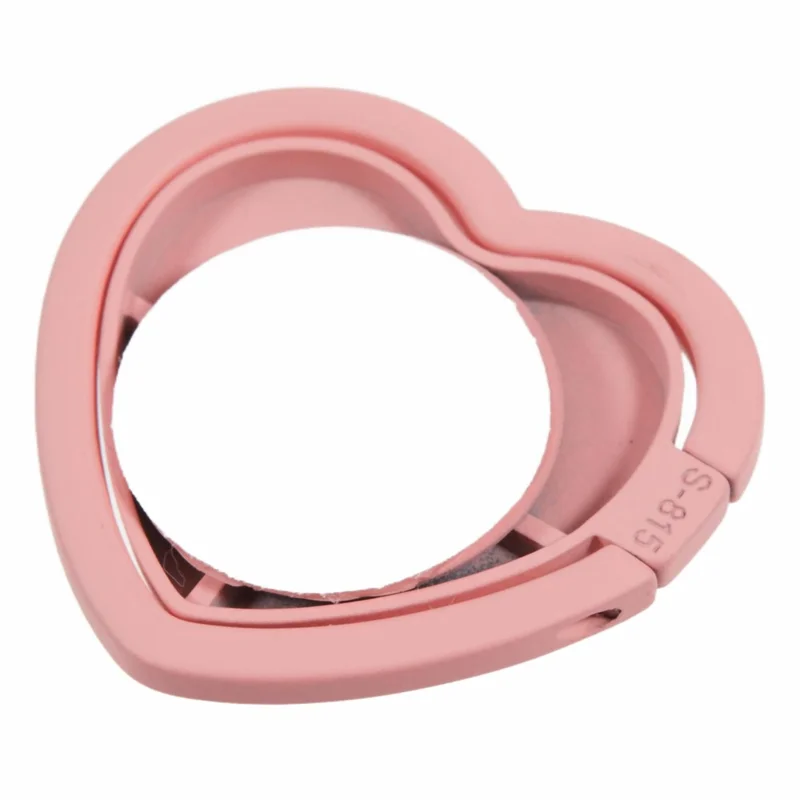 Cell Phone Ring Holder Kickstand Love Heart Shaped Metal Phone Grip - Pink