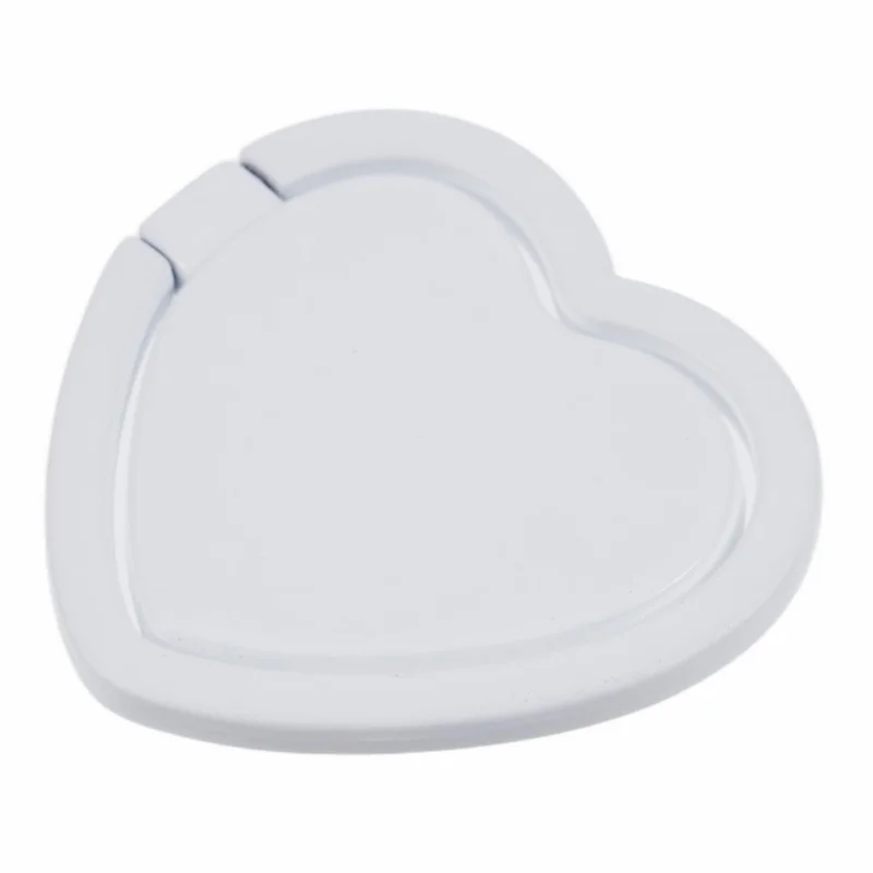 Cell Phone Ring Holder Kickstand Love Heart Shaped Metal Phone Grip - White