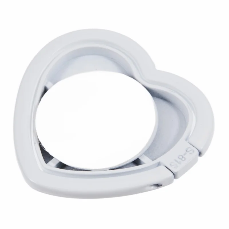 Cell Phone Ring Holder Kickstand Love Heart Shaped Metal Phone Grip - White