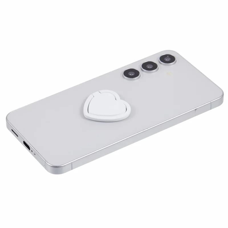 Cell Phone Ring Holder Kickstand Love Heart Shaped Metal Phone Grip - White