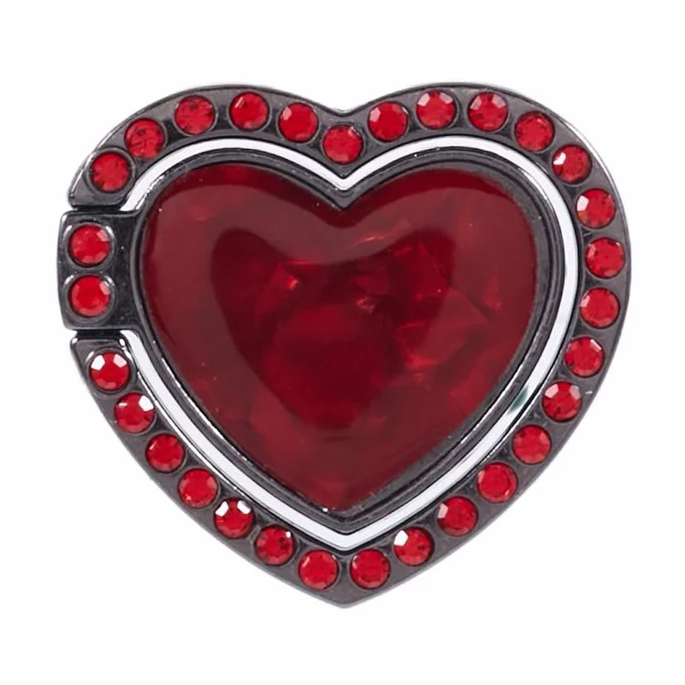 Heart Shaped Phone Kickstand Rhinestone Decor Metal Phone Finger Ring Grip - Red
