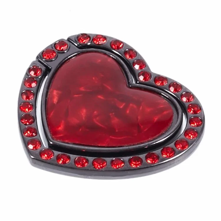 Heart Shaped Phone Kickstand Rhinestone Decor Metal Phone Finger Ring Grip - Red