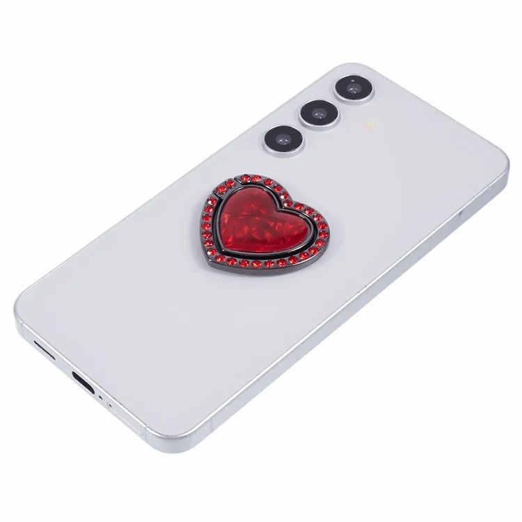 Heart Shaped Phone Kickstand Rhinestone Decor Metal Phone Finger Ring Grip - Red