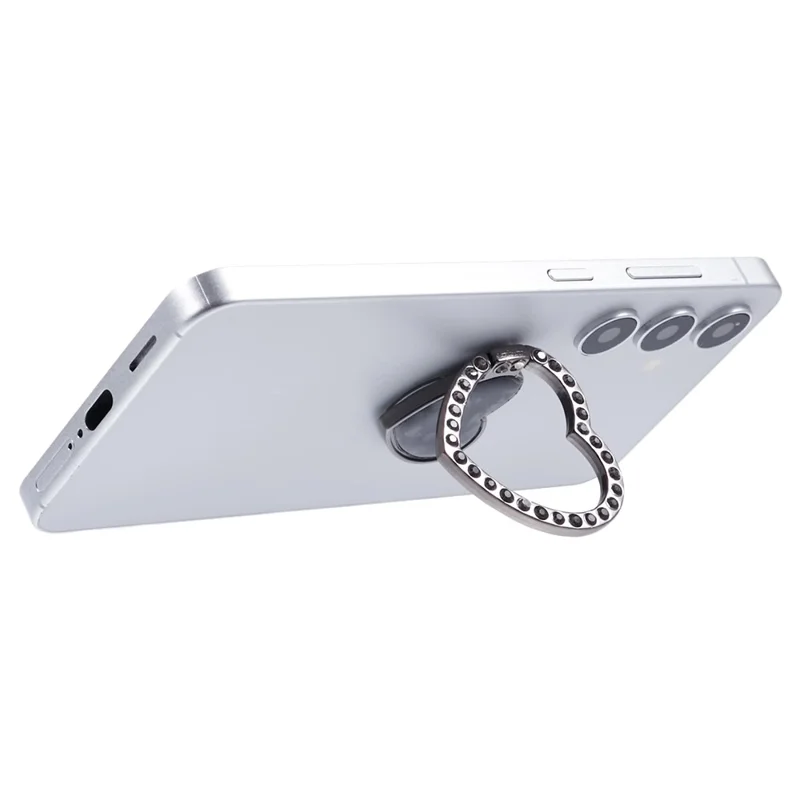 Suporte de Anel de Telefone com Decor de Rubi em Formato de Coração - Preto
