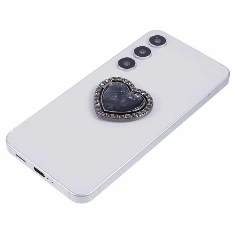 Suporte de Anel de Telefone com Decor de Rubi em Formato de Coração - Preto