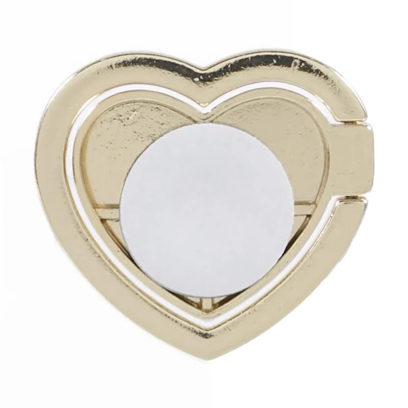 Heart Shaped Phone Kickstand Rhinestone Decor Metal Phone Finger Ring Grip - Yellow