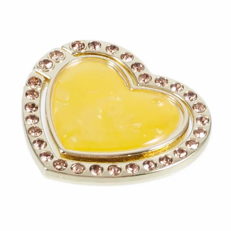 Heart Shaped Phone Kickstand Rhinestone Decor Metal Phone Finger Ring Grip - Yellow