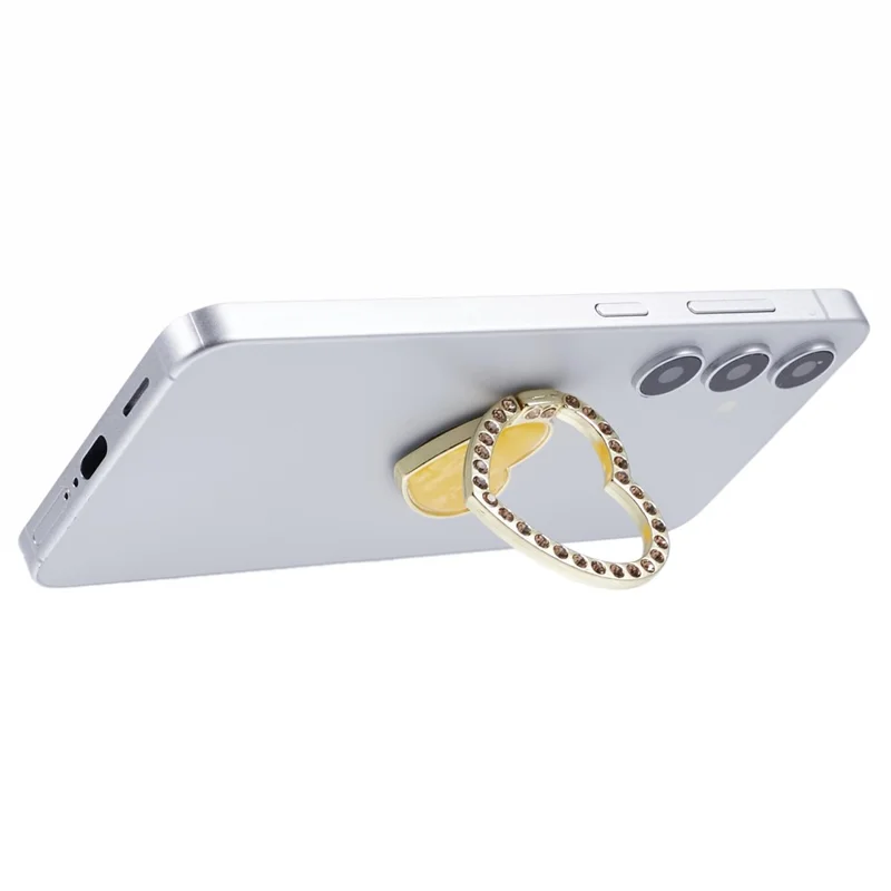 Heart Shaped Phone Kickstand Rhinestone Decor Metal Phone Finger Ring Grip - Yellow