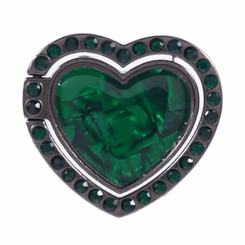 Suporte para Celular em Forma de Coração com Decoração de Strass de Metal - Verde