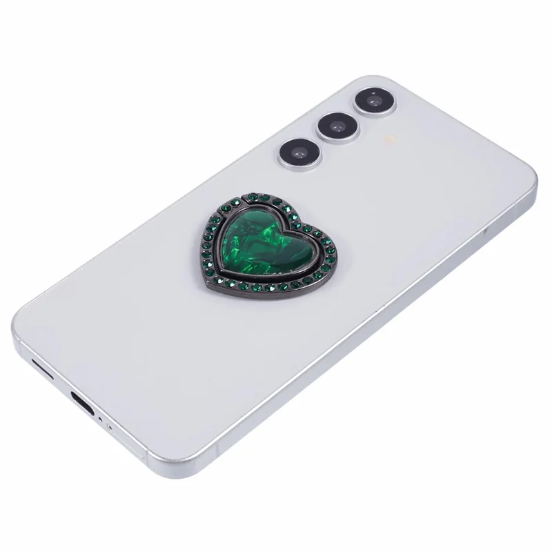 Suporte para Celular em Forma de Coração com Decoração de Strass de Metal - Verde