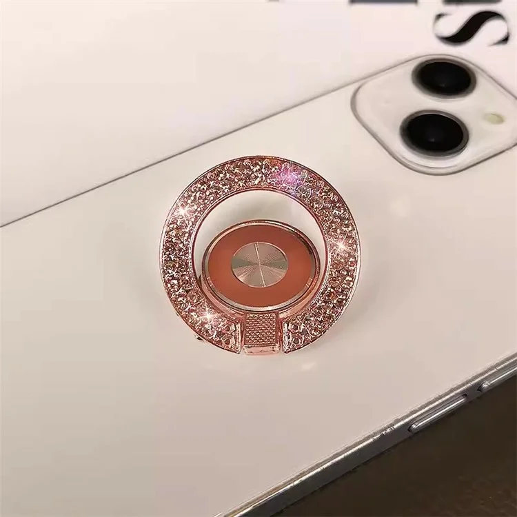 Cell Phone Ring Holder Kickstand Round Metal Rhinestones Finger Grip Loop - Pink