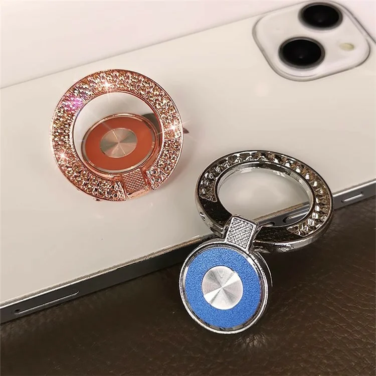 Cell Phone Ring Holder Kickstand Round Metal Rhinestones Finger Grip Loop - Pink