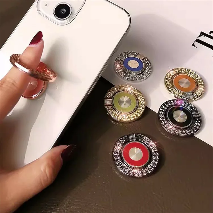 Cell Phone Ring Holder Kickstand Round Metal Rhinestones Finger Grip Loop - Pink