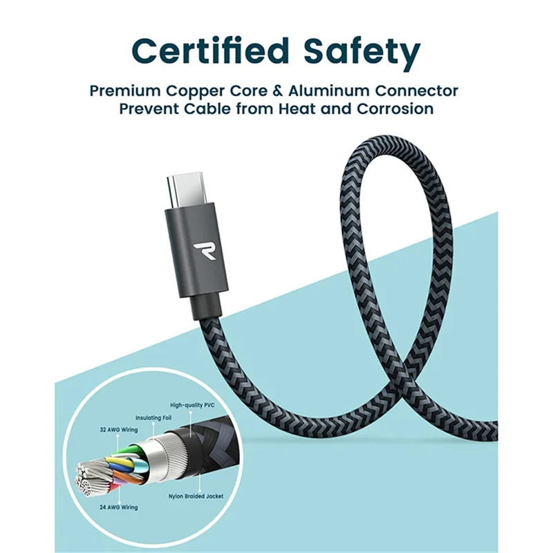 RAMPOW T01 Type-C to USB 3.0 Nylon Braided Data Sync Charging Cable, 1M - Black