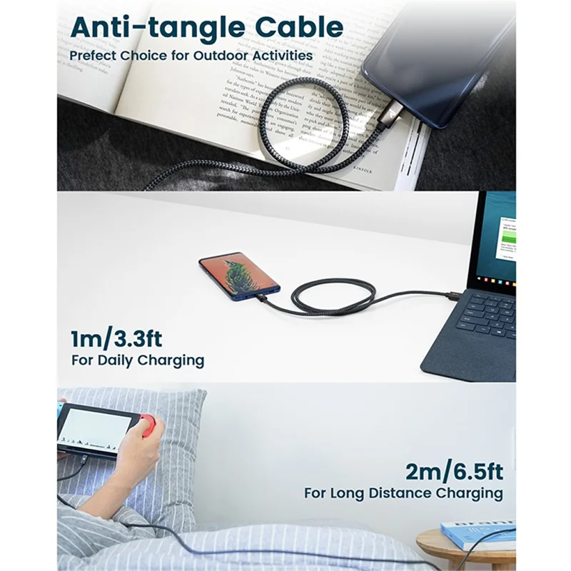 RAMPOW T01 Type-C to USB 3.0 Nylon Braided Data Sync Charging Cable, 1M - Black