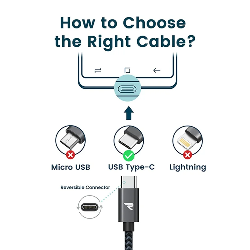 RAMPOW T01 Type-C to USB 3.0 Nylon Braided Data Sync Charging Cable, 1M - Black