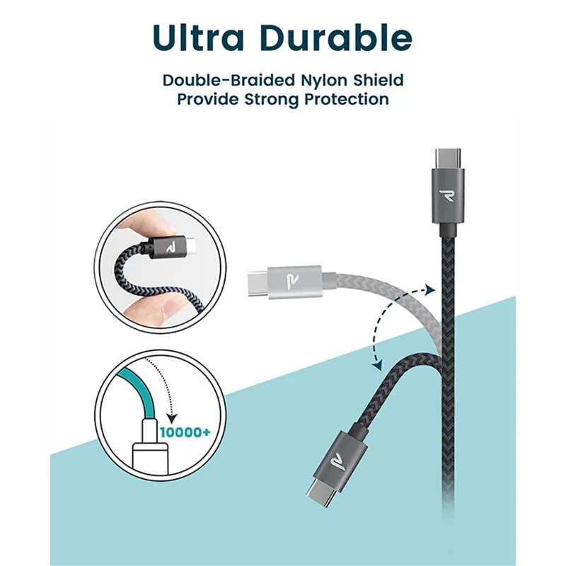 RAMPOW T01 Type-C to USB 3.0 Nylon Braided Data Sync Charging Cable, 1M - Black