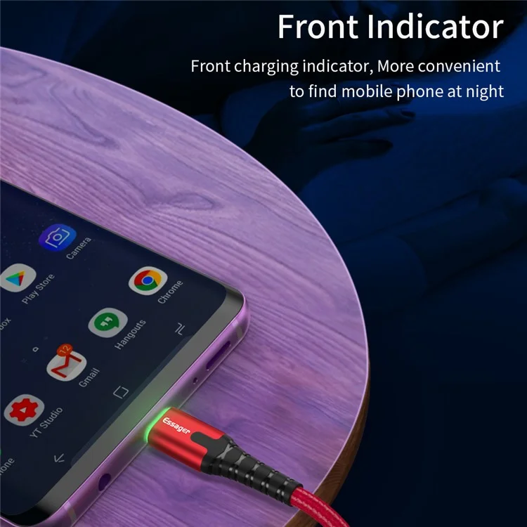 ESSAGER Micro USB a USB Cavo intrecciato in nylon per sincronizzazione dati e carica con indicatore LED 2m - Rosso