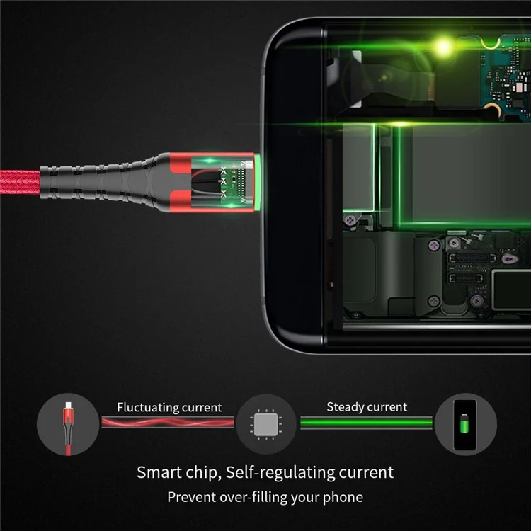 ESSAGER Micro USB a USB Cavo intrecciato in nylon per sincronizzazione dati e carica con indicatore LED 2m - Rosso
