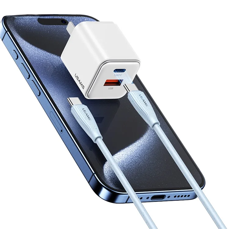 USAMS SJ716 Green Series 1m Type-C para Type-C Cabo de Carregamento 60W Fast Charging Data Cord - Blue