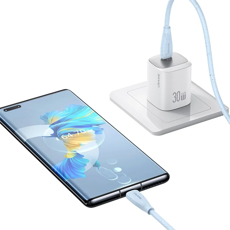USAMS SJ716 Green Series 1m Type-C to Type-C Charge Cable 60W Fast Charging Data Cord - Pink