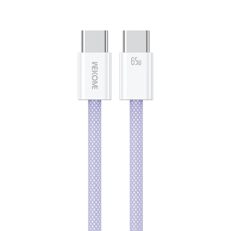 WEKOME WDC-21 1m Cabo de Carregador USB-C para USB-C Trançado em Nylon 65W Carregamento Rápido - Roxo