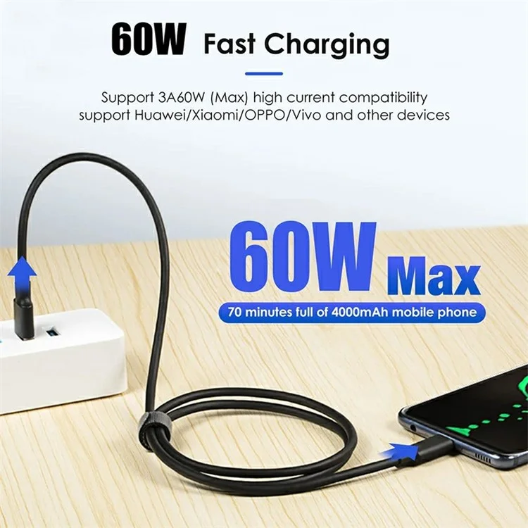 Câble de données USB 3.2 vers Type-C de 5m 60W 3A pour téléphone, tablette et ordinateur portable, chargement rapide