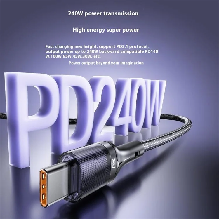 YESIDO CA166 1.2m Type-C to Type-C Data Cable PD2.0 240W Phone Laptop Fast Charging Cord