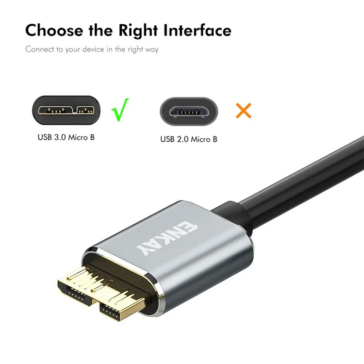 ENKAY HAT PRINCE Cable USB 3.0 A a USB 3.0 Micro B de 1,5 m Cable de carga y datos para cámara y unidad de disco duro