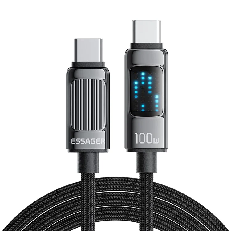 Câble de données ESSAGER Dazzling Light Effect 2m Type-C vers Type-C 100W tressé pour charge rapide