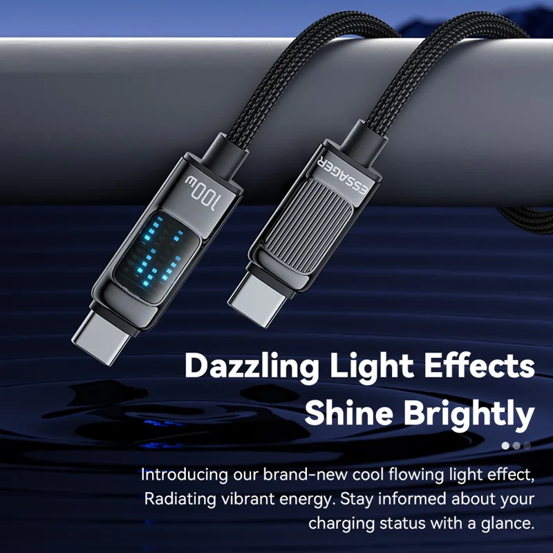 ESSAGER Dazzling Light Effect 1m Type-C a Type-C 100W Cable de Datos Trenzado Carga Rápida