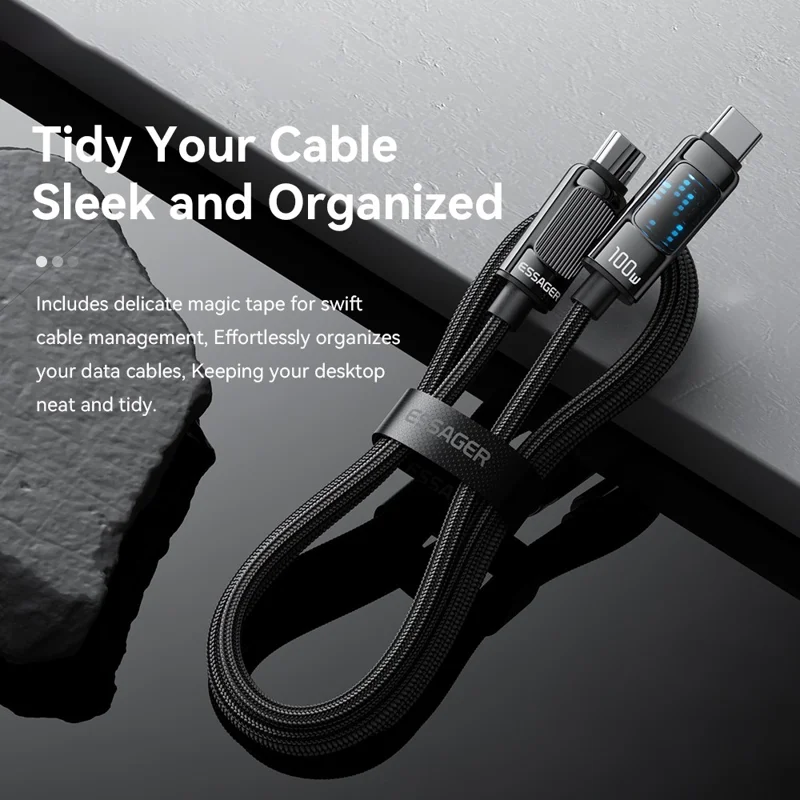 ESSAGER Dazzling Light Effect 1m Type-C a Type-C 100W Cable de Datos Trenzado Carga Rápida
