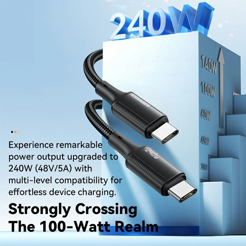 ESSAGER Cable tipo C a tipo C PD 240W de 2 m - Negro