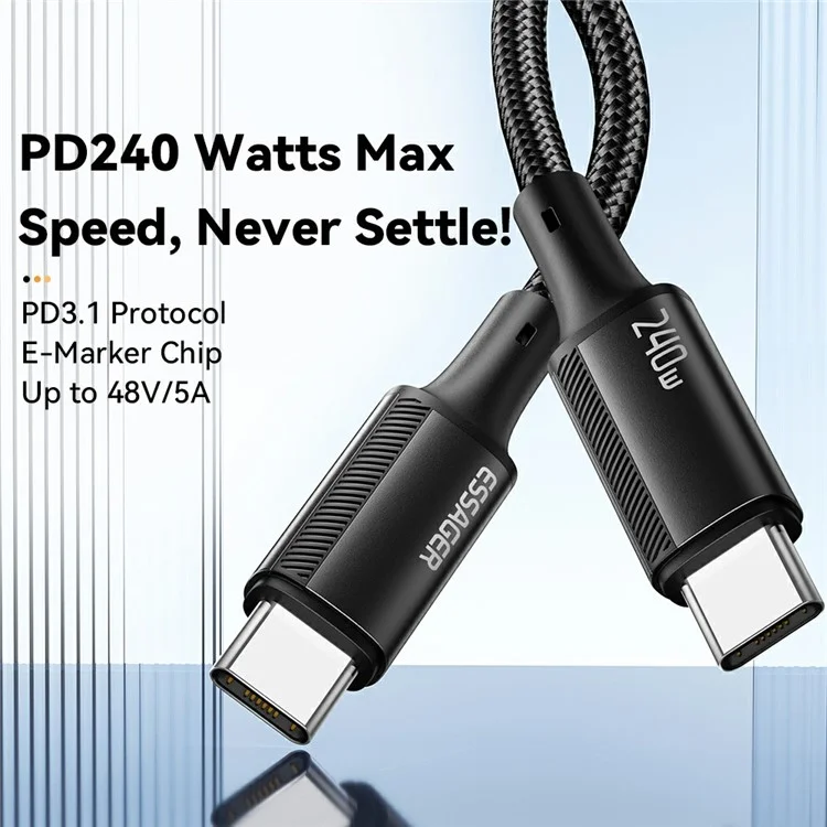 ESSAGER Cable tipo C a tipo C PD 240W de 2 m - Negro
