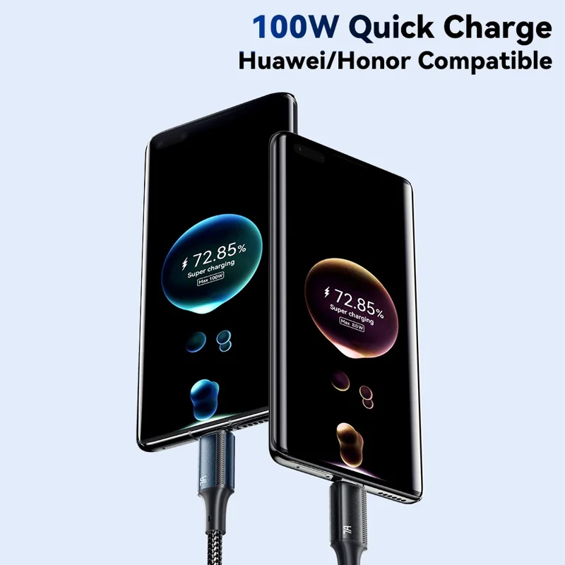 ESSAGER 2m USB-A to Type-C 100W 7A Braided Data Cable Phone Fast Charging Cord - Black