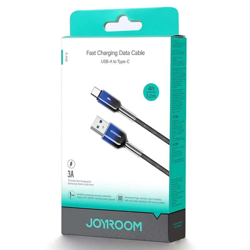 JOYROOM S-A42 1,2 m 3 A USB-A till Type-C snabbladdningskabel Dataöverföringskabel för iPhone 16–15-serien – Svart