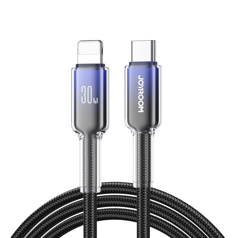JOYROOM S-A42 1.2m PD 30W Fast Charging Data Cable USB-A to Lightning Nylon Braided Cord - Black