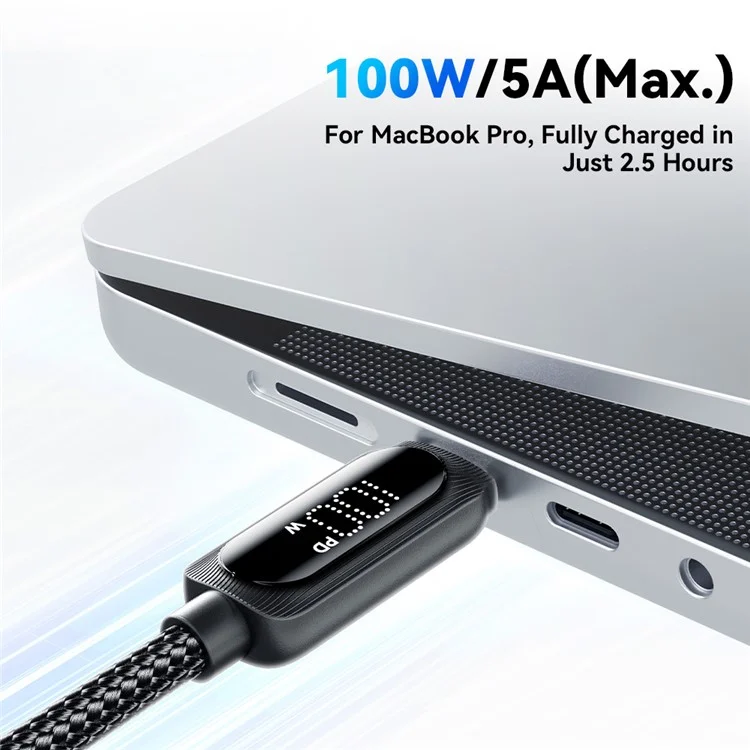 ESSAGER Câble de données Type-C vers Type-C PD 100W avec affichage numérique, tressé, charge rapide