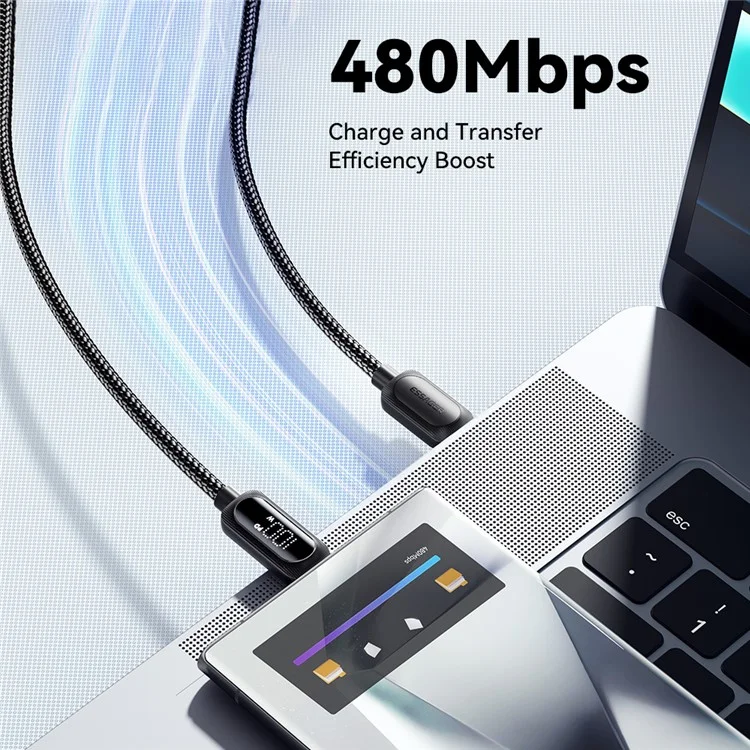 ESSAGER Câble de données Type-C vers Type-C PD 100W avec affichage numérique, tressé, charge rapide