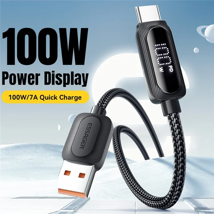 ESSAGER 3m USB-A на Type-C 7A Fully Compatible Data Cable Digital Display Fast Charging Cord