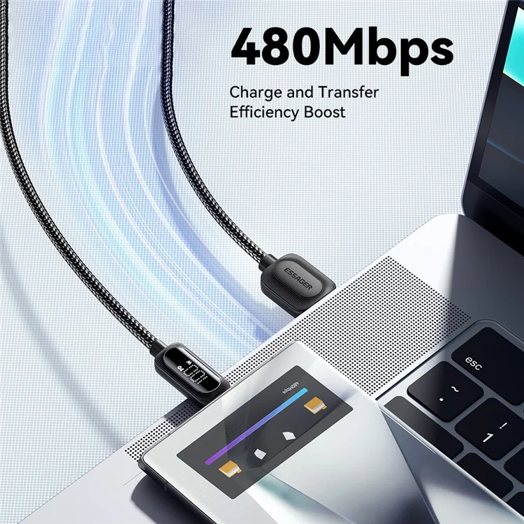 ESSAGER 3m USB-A на Type-C 7A Fully Compatible Data Cable Digital Display Fast Charging Cord
