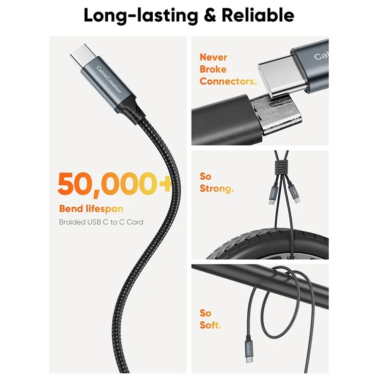 CABLECREATION CC1303 0.3m Type-C to Type-C 240W Data Cable Nylon Braided Fast Charging Cord