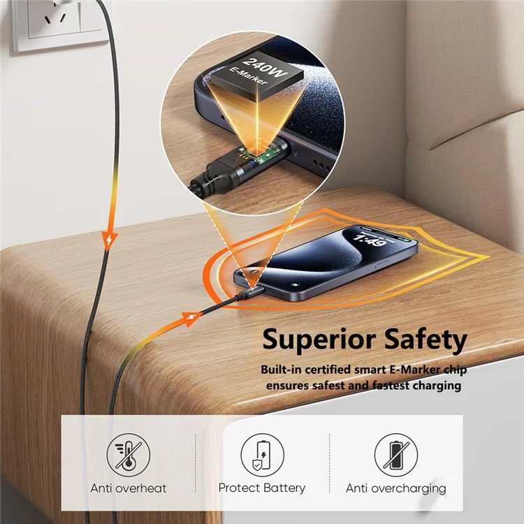 CABLECREATION CC1303 0.3m Type-C to Type-C 240W Data Cable Nylon Braided Fast Charging Cord