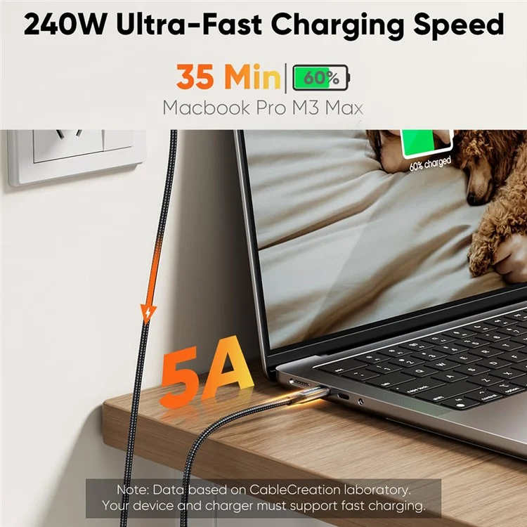CABLECREATION CC1303 0.3m Type-C to Type-C 240W Data Cable Nylon Braided Fast Charging Cord