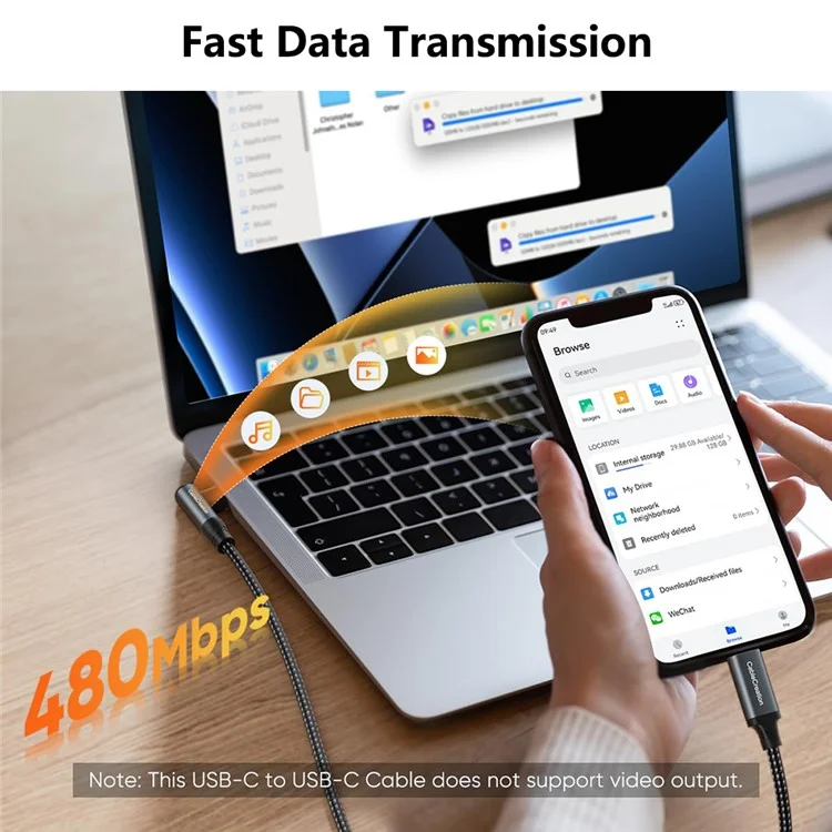 CABLECREATION CC1306 Кабель Type-C к изогнутому Type-C 240Вт быстрая зарядка с нейлоновой оплеткой