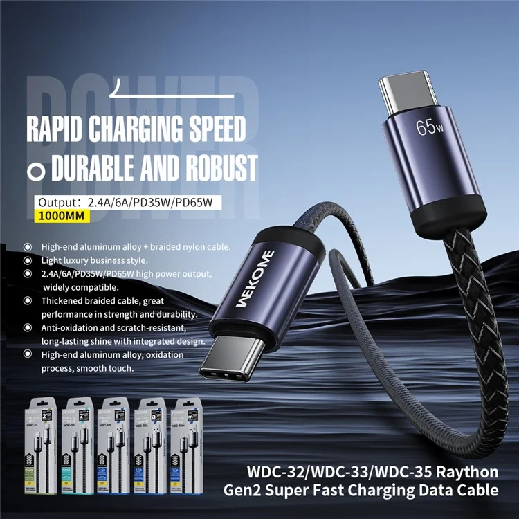 WEKOME WDC-35 Type-C to Type-C Кабель PD 65W Fast Charging Line 480Mbps Data Transfer Cord