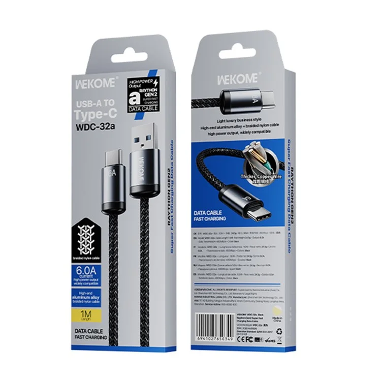 WEKOME WDC-32a Cable de Datos USB a Tipo-C Carga Rápida 480Mbps