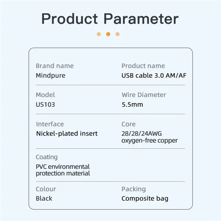 Câble d'extension USB 3.0 MINDPURE US103 3m à grande vitesse, mâle vers femelle, pour ordinateur portable et PC