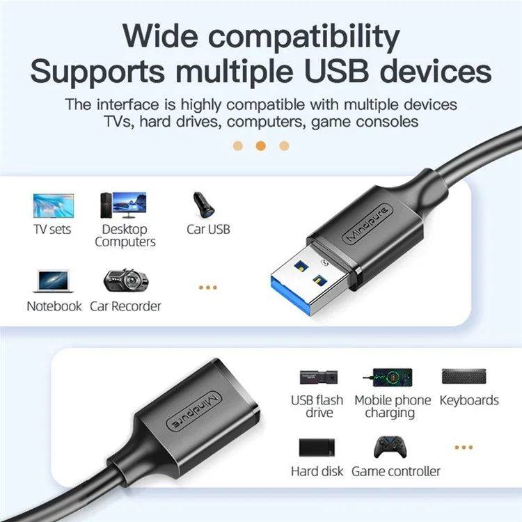 Mindpure US103 2m Vitesse Rapide USB 3.0 Câble D'extension Mâle au Cordon D'extension Féminin Pour Ordinateur Portable PC